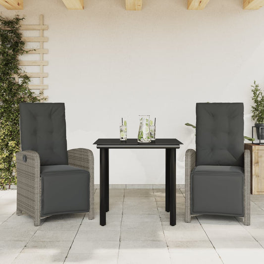 3-delige Bistroset met kussens poly rattan grijs is nu te koop bij PeponiXL, paradijselijk wonen!