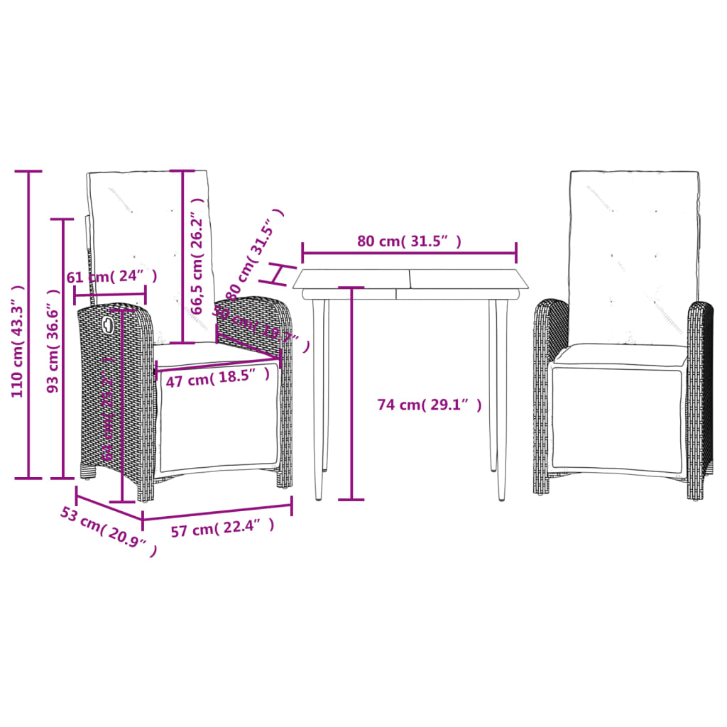 3-delige Bistroset met kussens poly rattan beige is nu te koop bij PeponiXL, paradijselijk wonen!