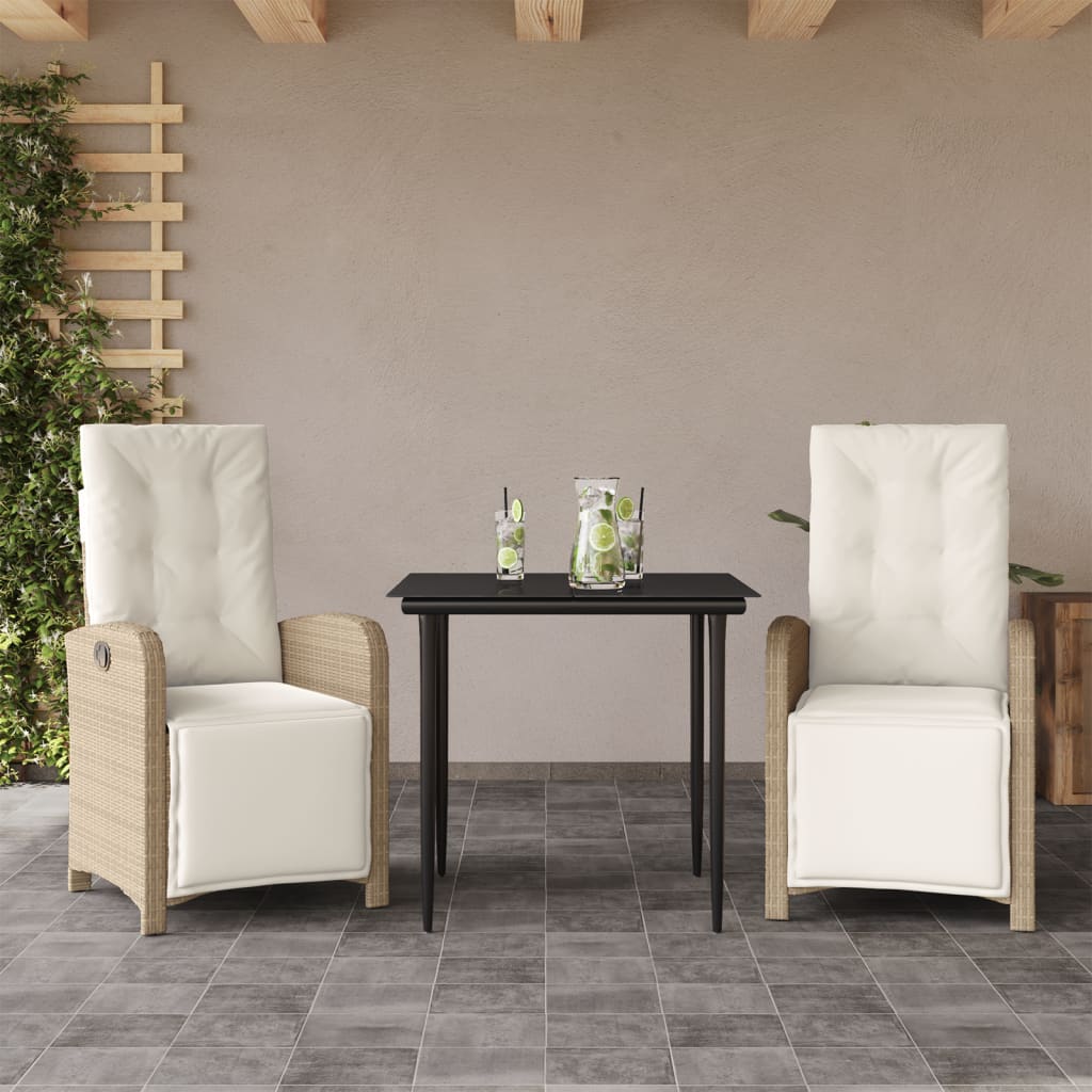 3-delige Bistroset met kussens poly rattan beige is nu te koop bij PeponiXL, paradijselijk wonen!