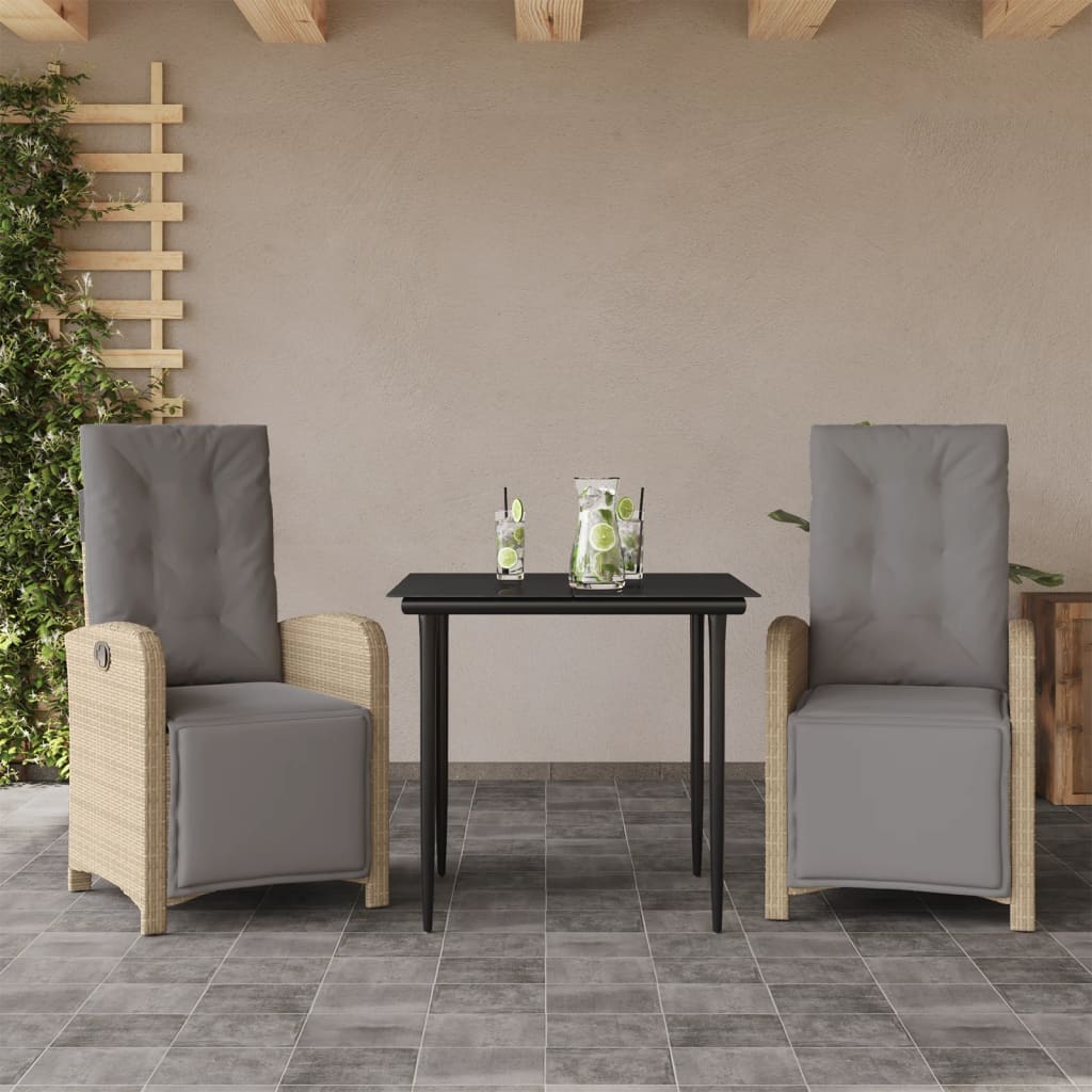 3-delige Bistroset met kussens poly rattan beige is nu te koop bij PeponiXL, paradijselijk wonen!