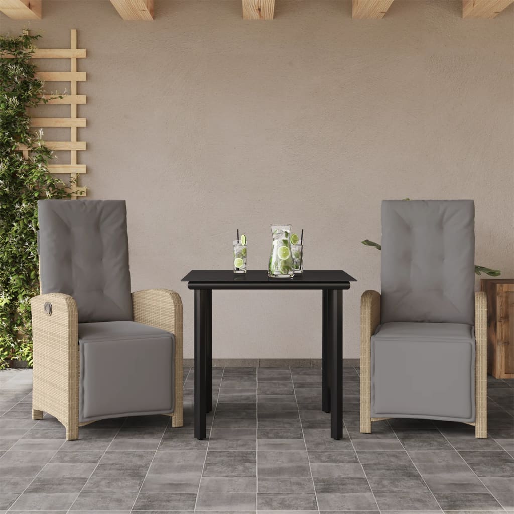 3-delige Bistroset met kussens poly rattan beige is nu te koop bij PeponiXL, paradijselijk wonen!