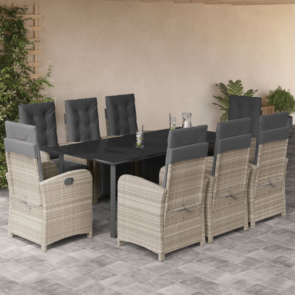 9-delige Tuinset met kussens poly rattan lichtgrijs is nu te koop bij PeponiXL, paradijselijk wonen!