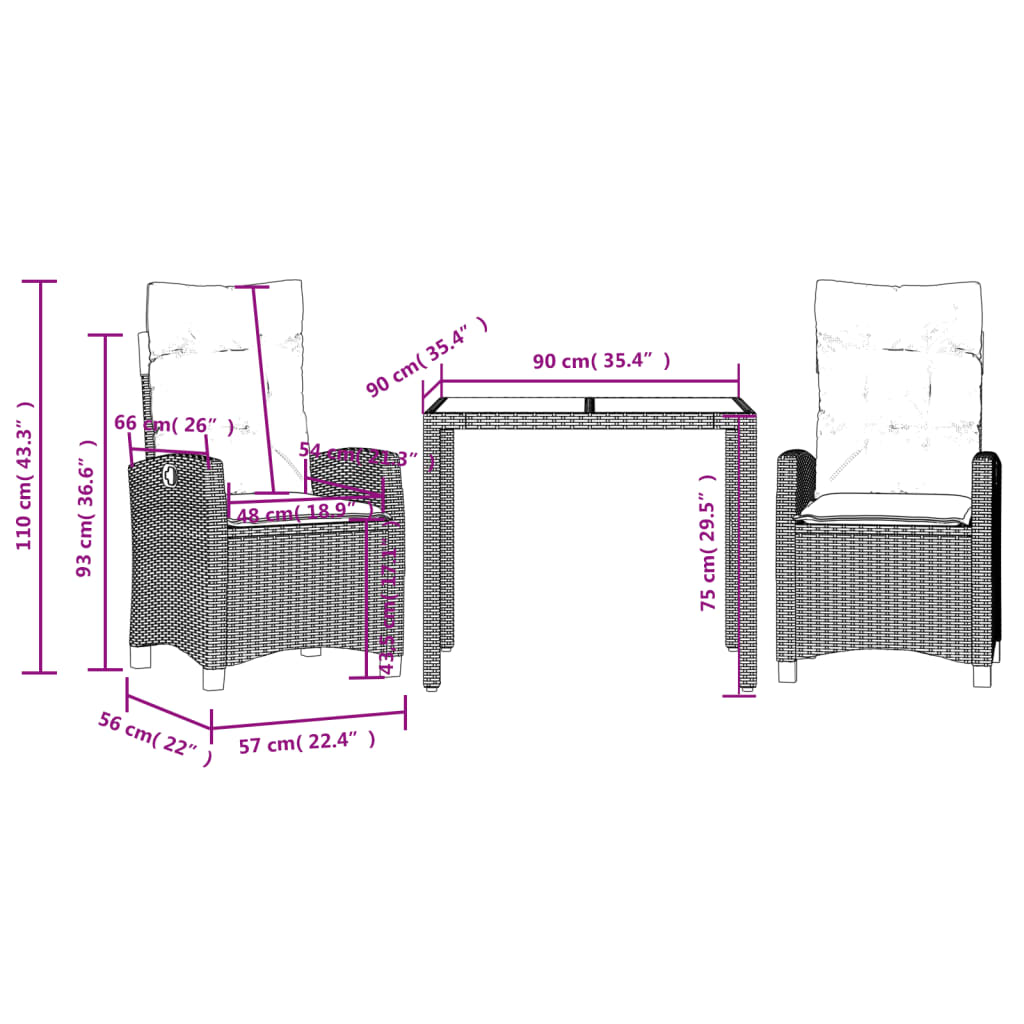 3-delige Tuinset met kussens poly rattan zwart is nu te koop bij PeponiXL, paradijselijk wonen!