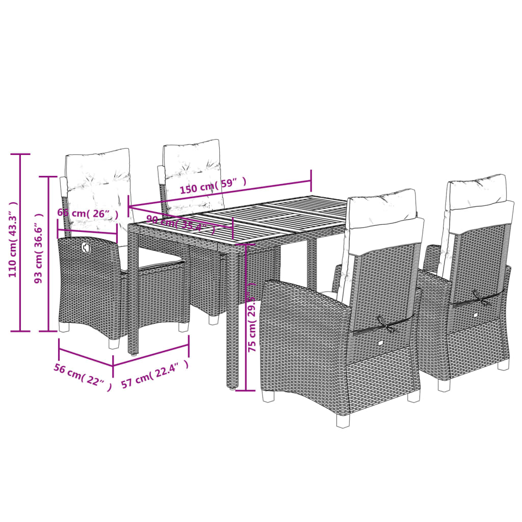 5-delige Tuinset met kussens poly rattan zwart is nu te koop bij PeponiXL, paradijselijk wonen!
