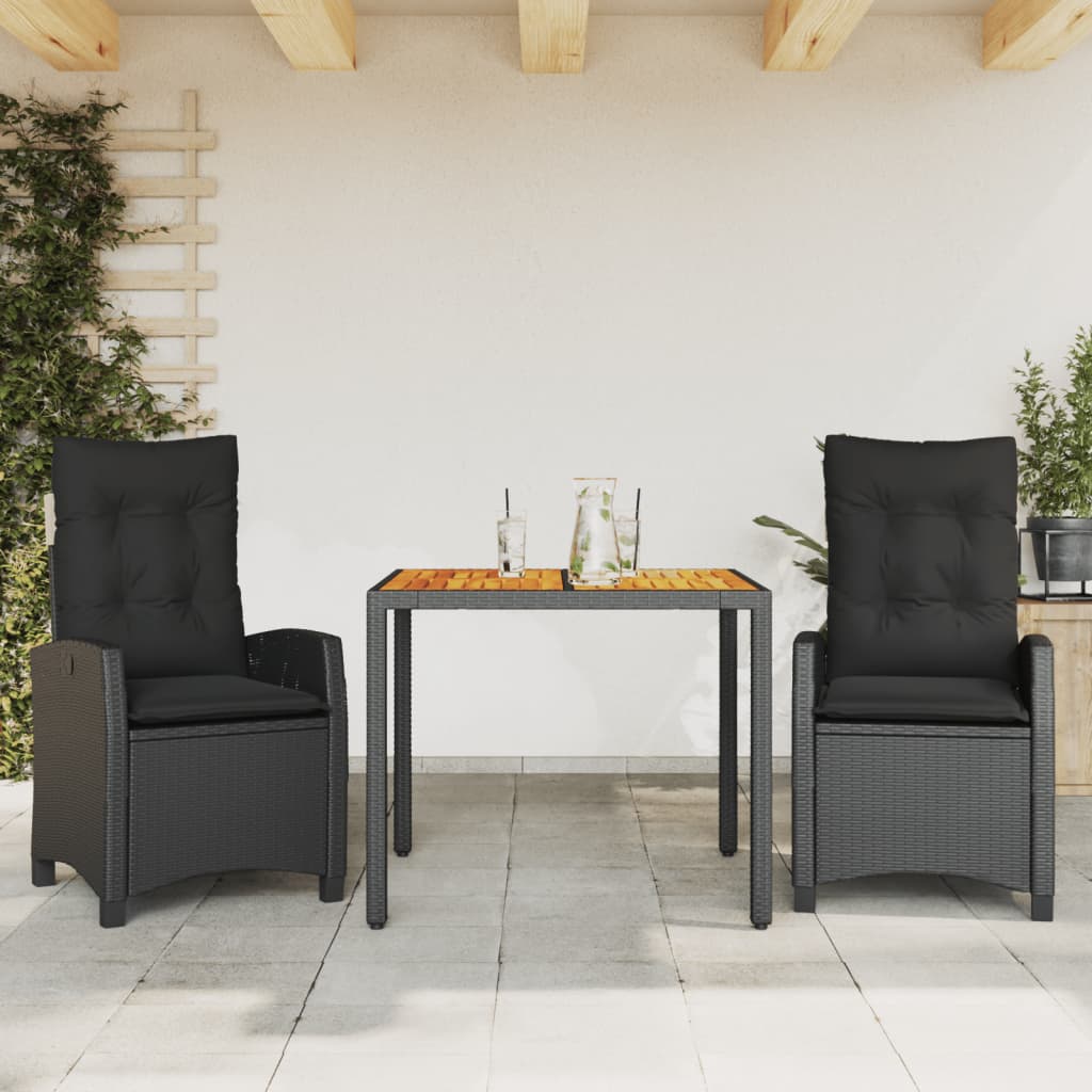 3-delige Tuinset met kussens poly rattan zwart is nu te koop bij PeponiXL, paradijselijk wonen!