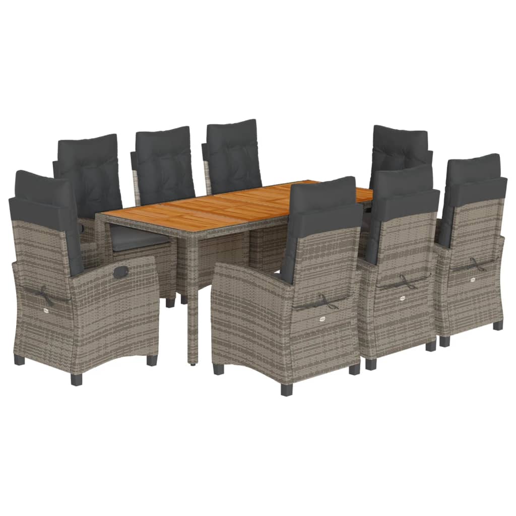 9-delige Tuinset met kussens poly rattan grijs is nu te koop bij PeponiXL, paradijselijk wonen!