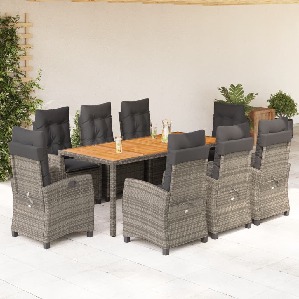 9-delige Tuinset met kussens poly rattan grijs is nu te koop bij PeponiXL, paradijselijk wonen!
