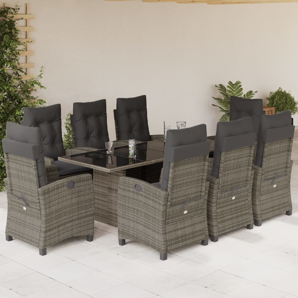 9-delige Tuinset met kussens poly rattan grijs is nu te koop bij PeponiXL, paradijselijk wonen!