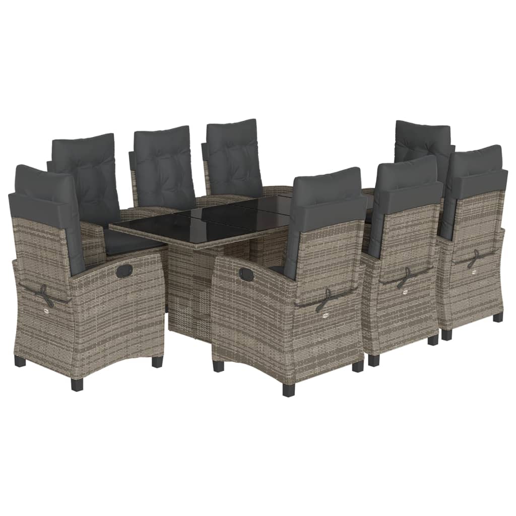 9-delige Tuinset met kussens poly rattan grijs is nu te koop bij PeponiXL, paradijselijk wonen!