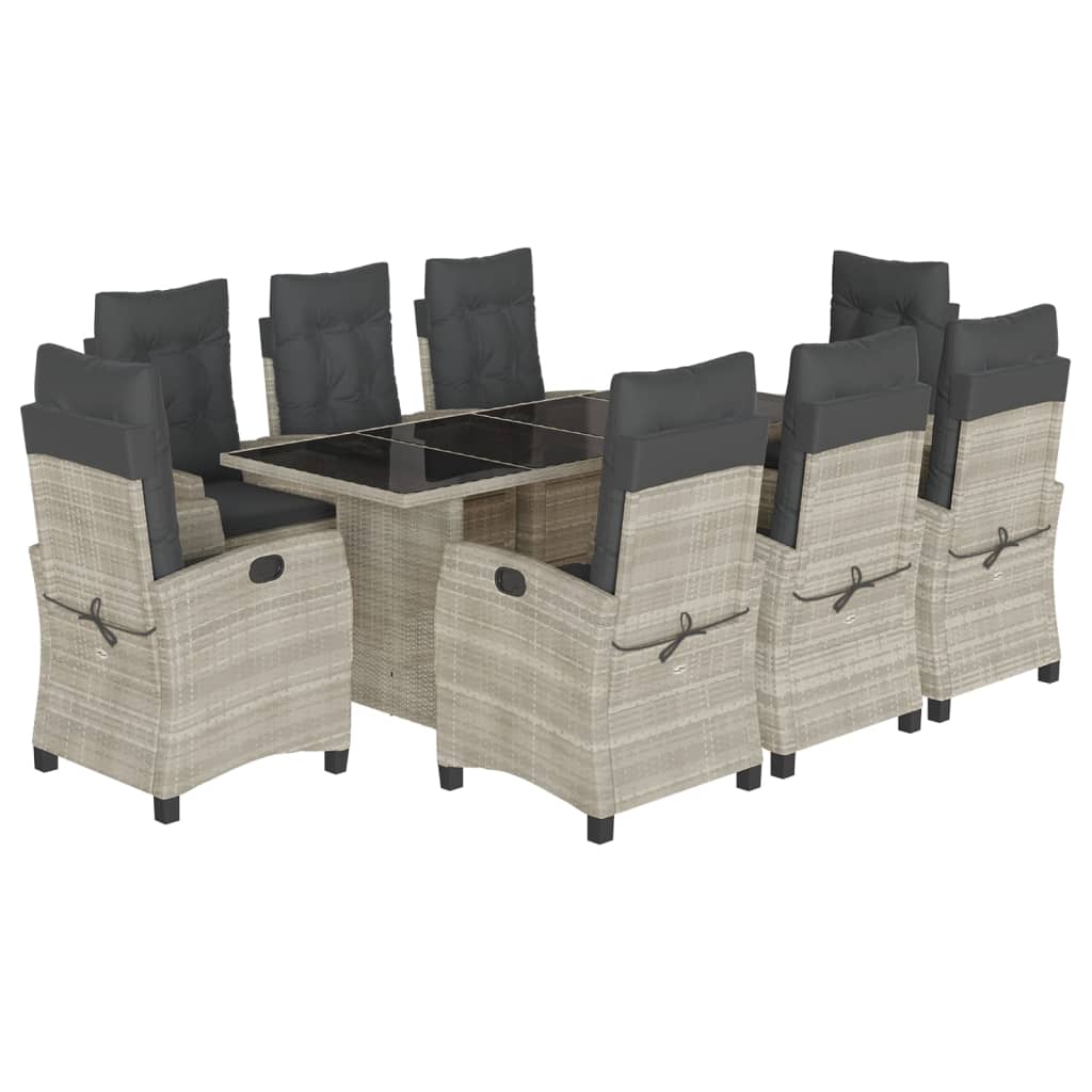 9-delige Tuinset met kussens poly rattan lichtgrijs is nu te koop bij PeponiXL, paradijselijk wonen!