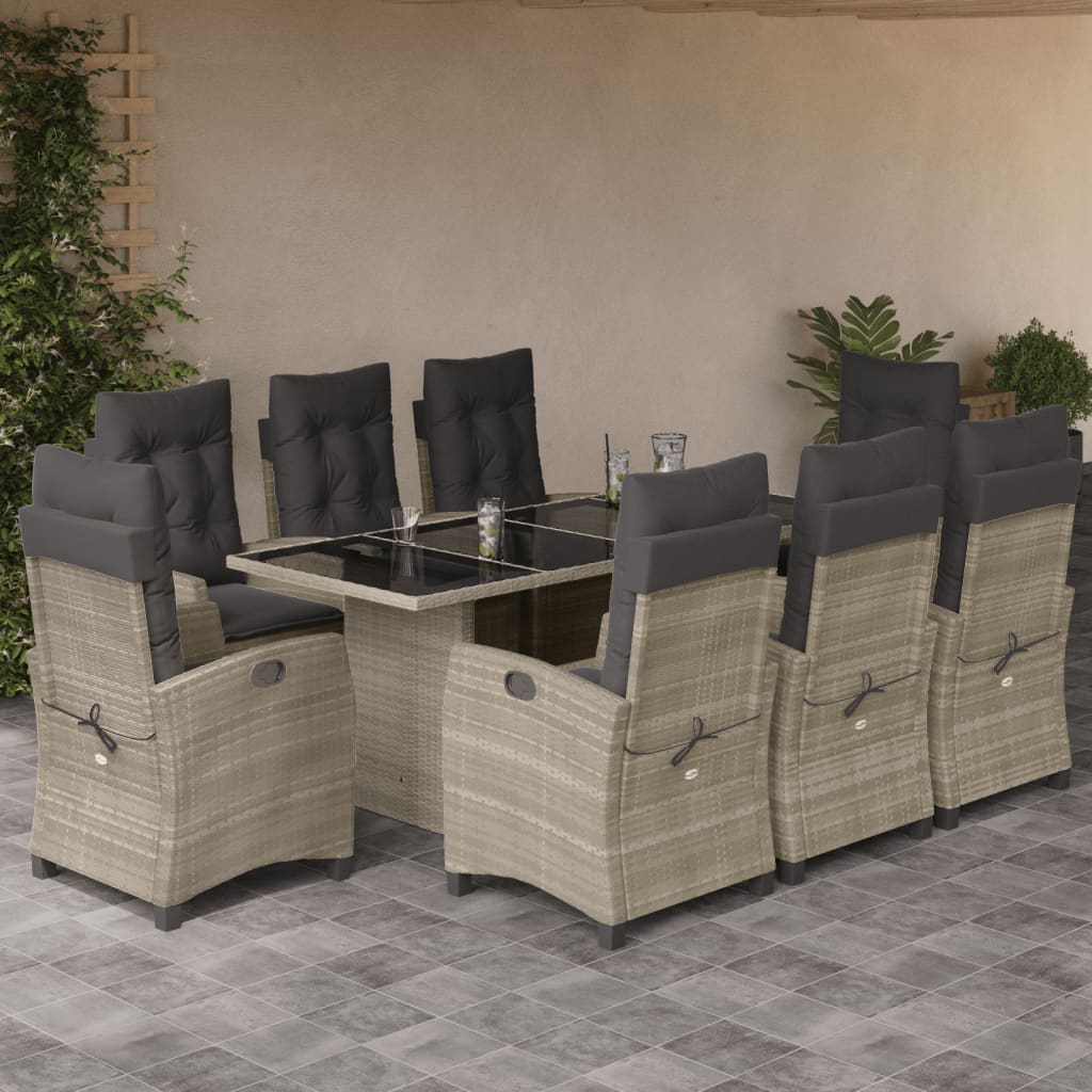 9-delige Tuinset met kussens poly rattan lichtgrijs is nu te koop bij PeponiXL, paradijselijk wonen!