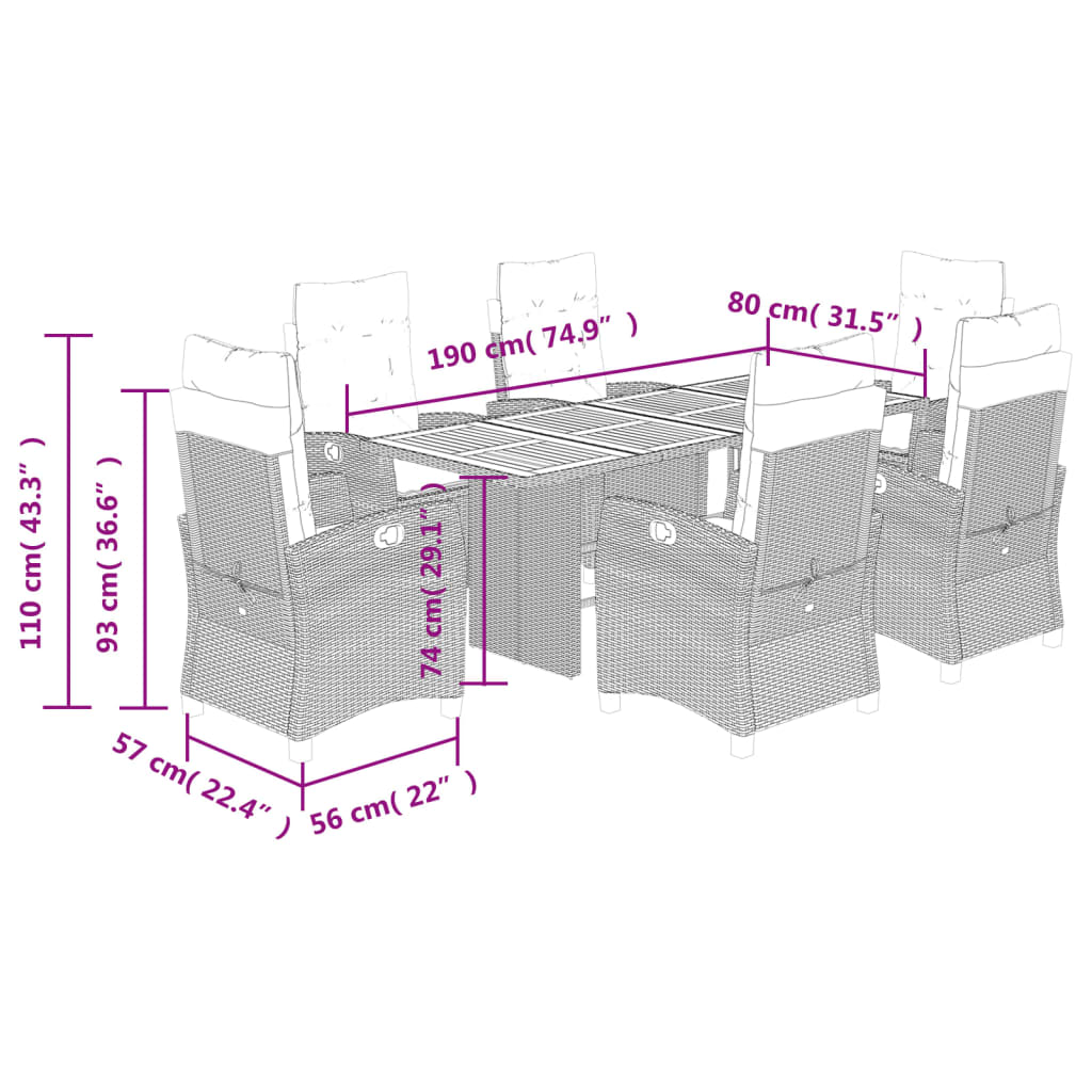 7-delige Tuinset met kussens poly rattan zwart is nu te koop bij PeponiXL, paradijselijk wonen!