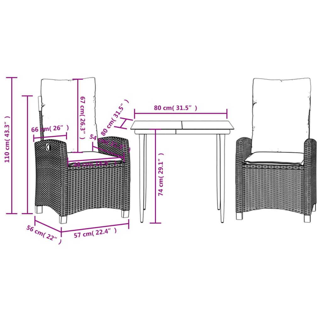 3-delige Tuinset met kussens poly rattan zwart is nu te koop bij PeponiXL, paradijselijk wonen!