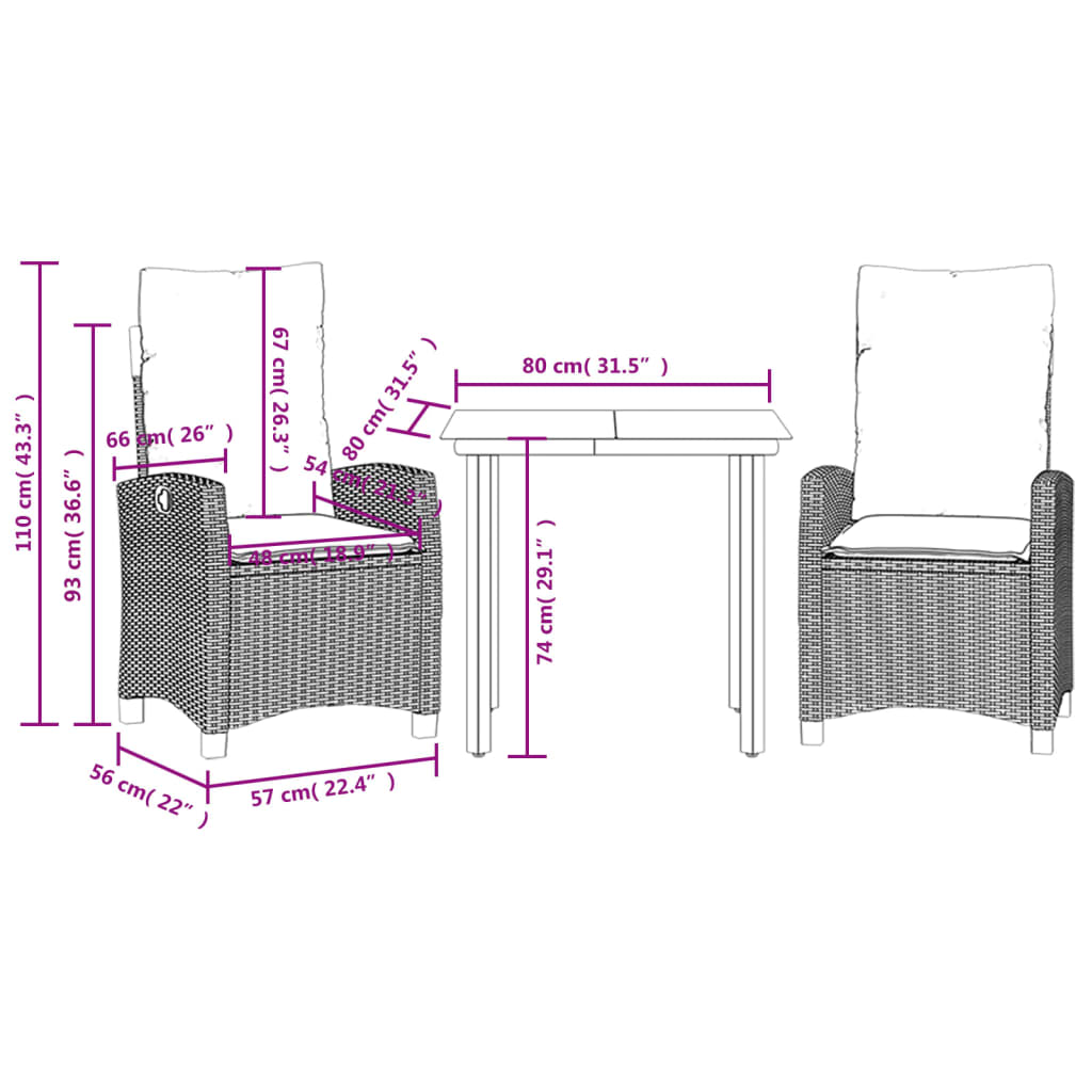 3-delige Tuinset met kussens poly rattan zwart is nu te koop bij PeponiXL, paradijselijk wonen!