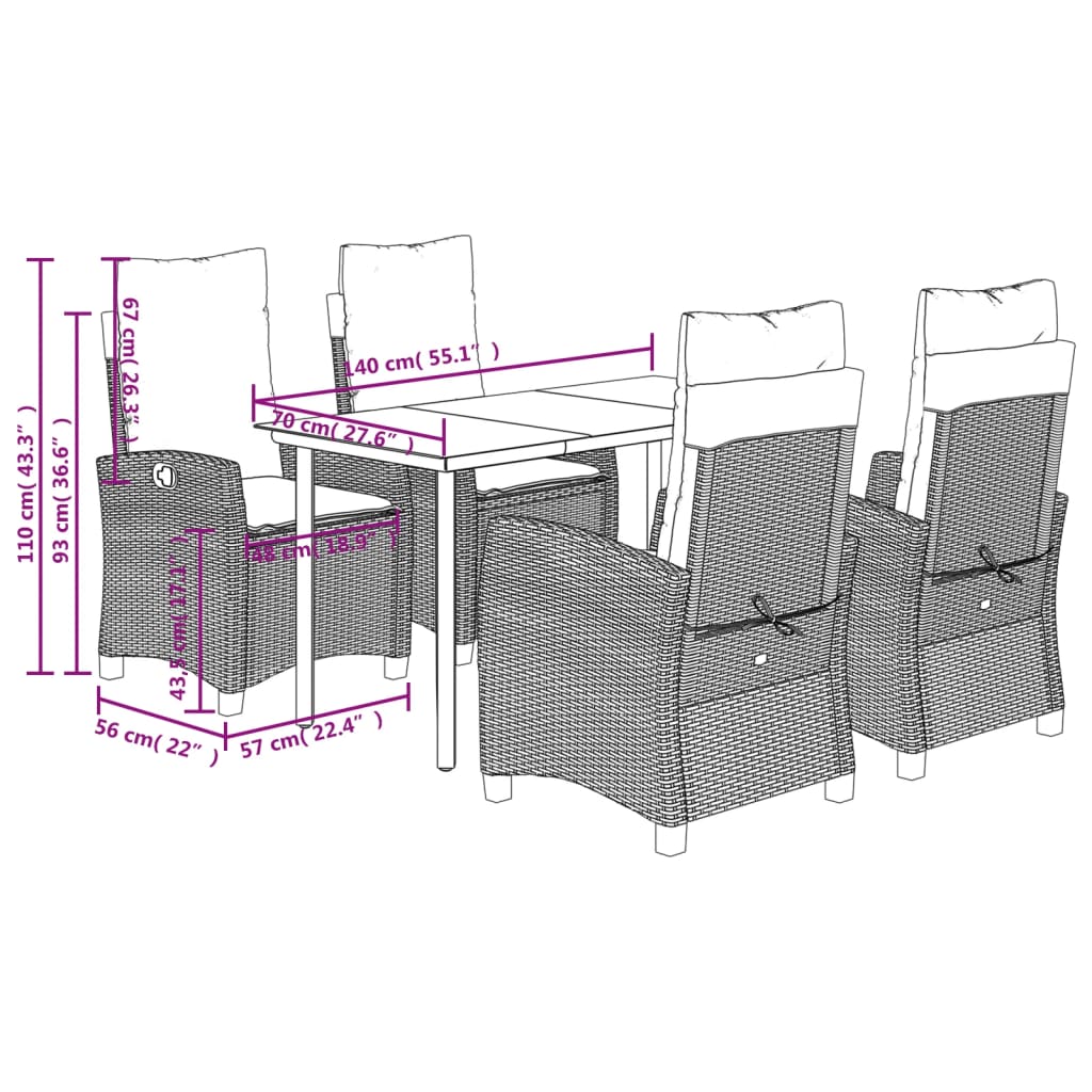 5-delige Tuinset met kussens poly rattan zwart is nu te koop bij PeponiXL, paradijselijk wonen!