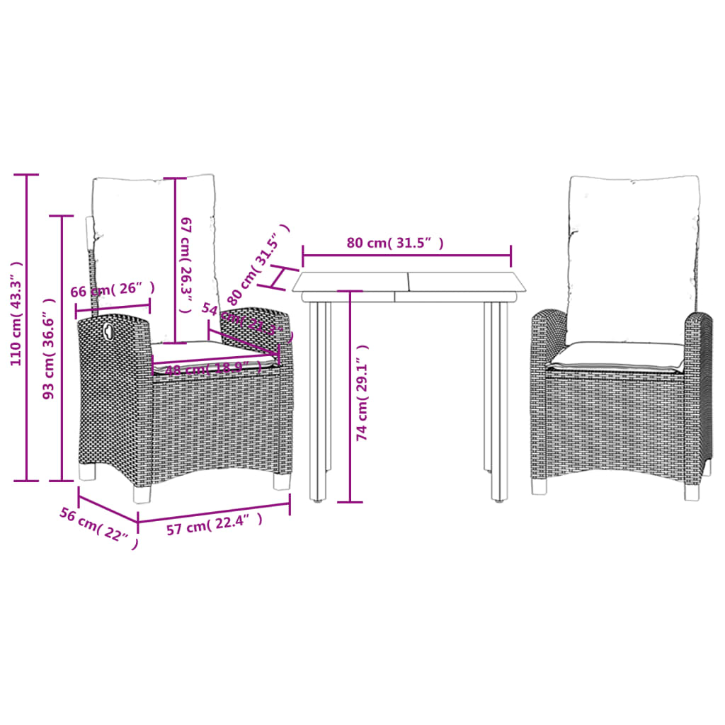 3-delige Tuinset met kussens poly rattan zwart is nu te koop bij PeponiXL, paradijselijk wonen!