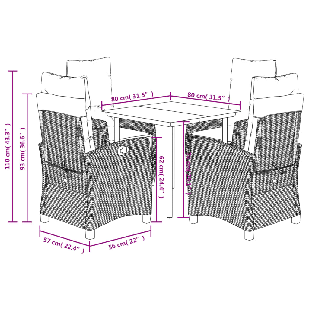 5-delige Tuinset met kussens poly rattan zwart is nu te koop bij PeponiXL, paradijselijk wonen!