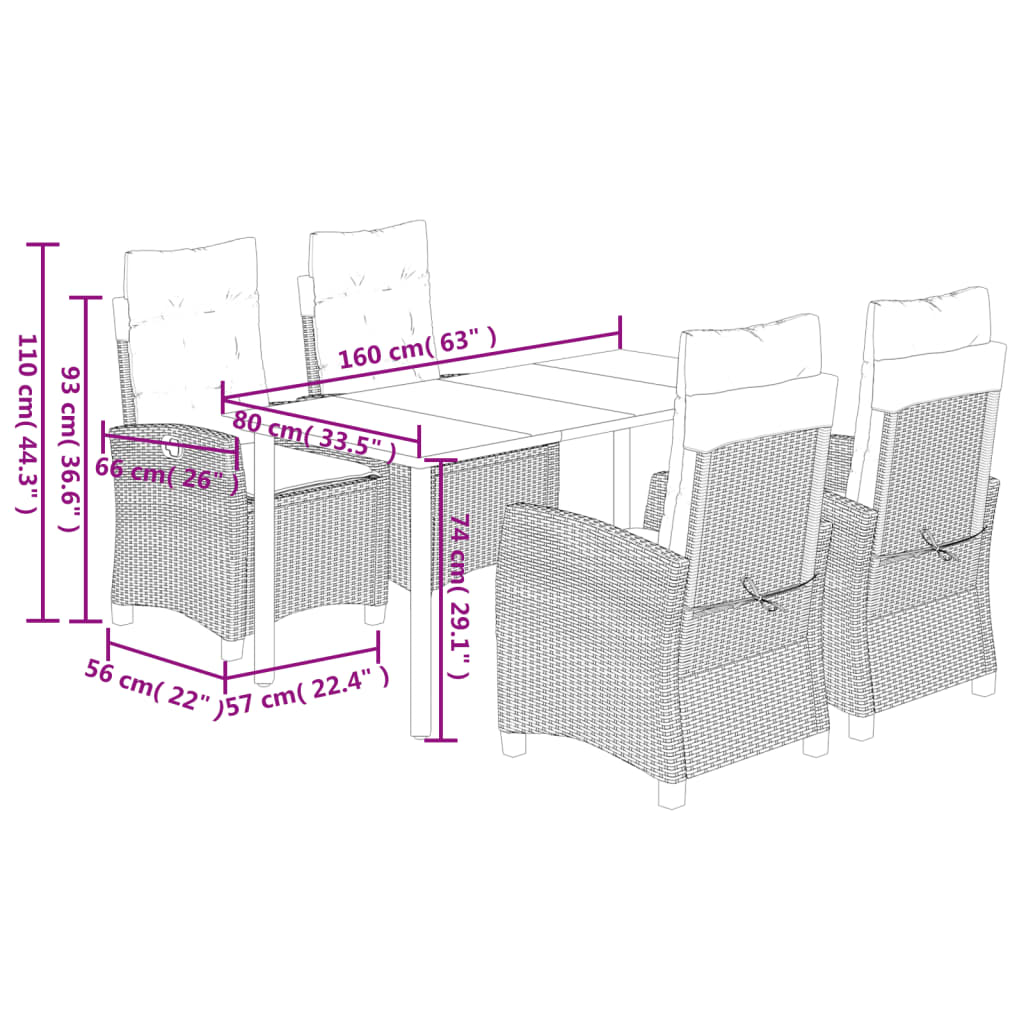 5-delige Tuinset met kussens poly rattan zwart is nu te koop bij PeponiXL, paradijselijk wonen!
