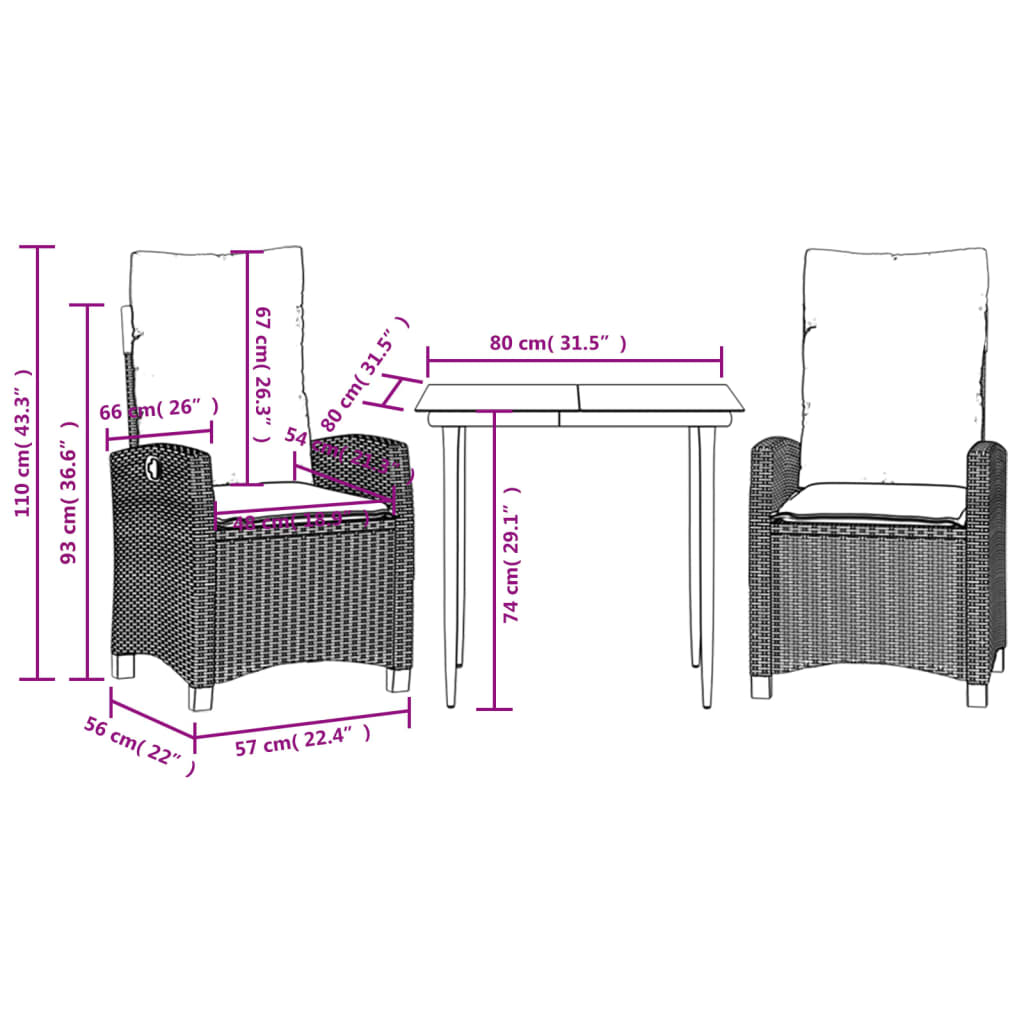 3-delige Tuinset met kussens poly rattan bruin is nu te koop bij PeponiXL, paradijselijk wonen!
