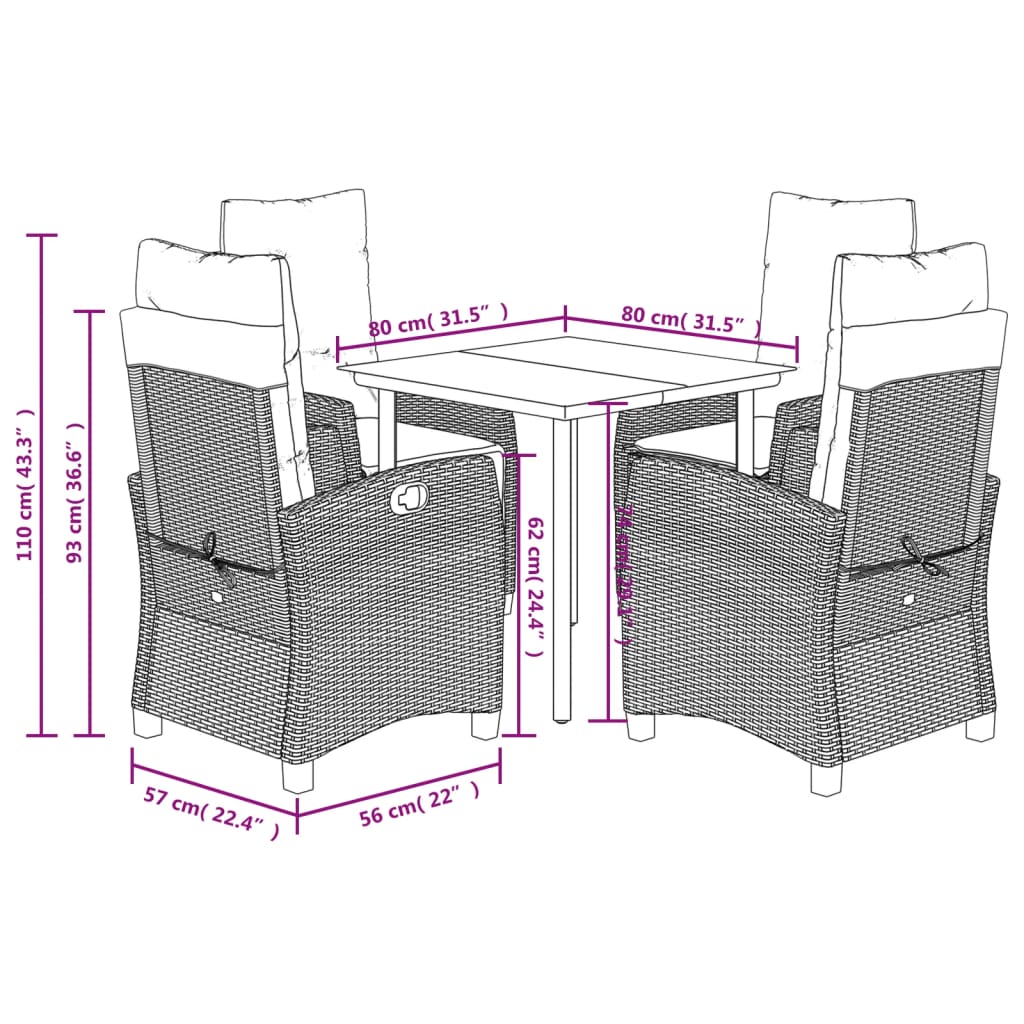5-delige Tuinset met kussens poly rattan grijs is nu te koop bij PeponiXL, paradijselijk wonen!