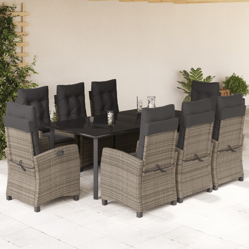 9-delige Tuinset met kussens poly rattan grijs is nu te koop bij PeponiXL, paradijselijk wonen!