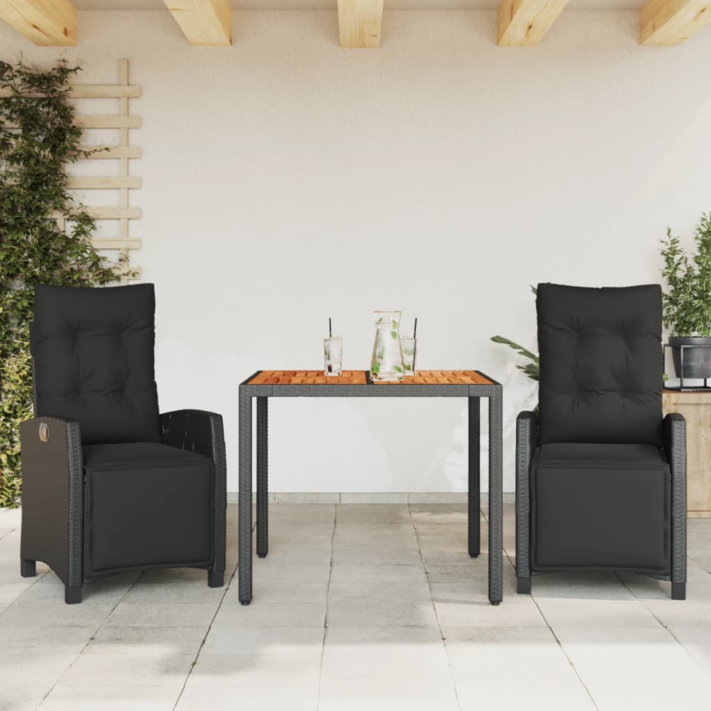 3-delige Tuinset met kussens poly rattan zwart is nu te koop bij PeponiXL, paradijselijk wonen!