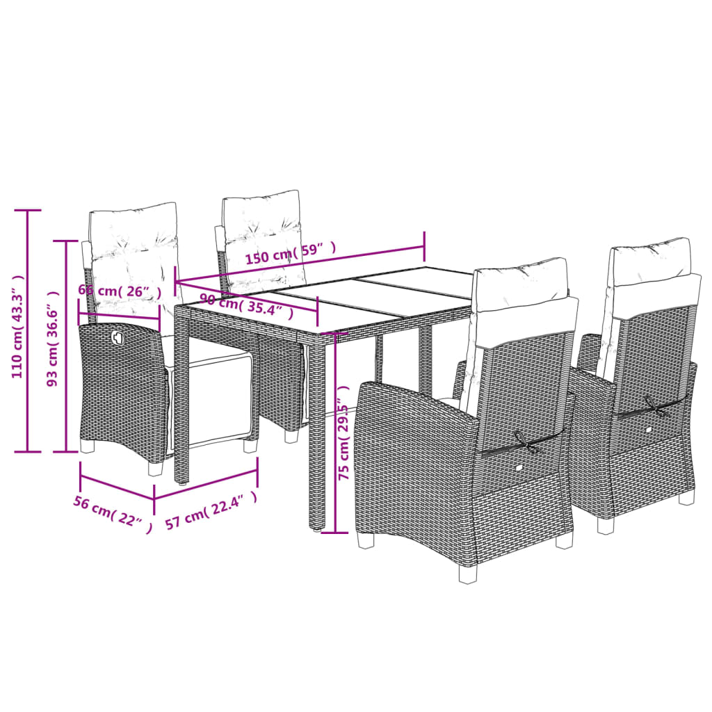 5-delige Tuinset met kussens poly rattan grijs is nu te koop bij PeponiXL, paradijselijk wonen!