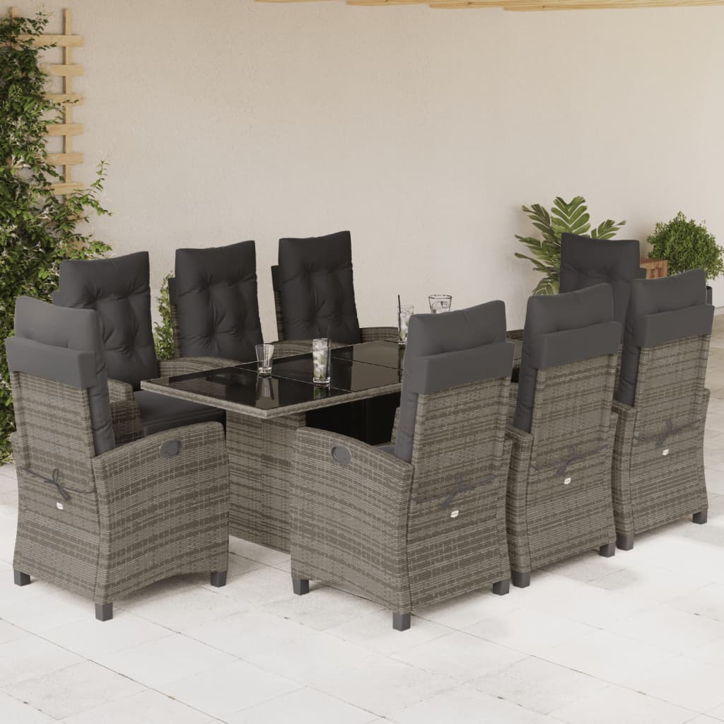 9-delige Tuinset met kussens poly rattan grijs is nu te koop bij PeponiXL, paradijselijk wonen!