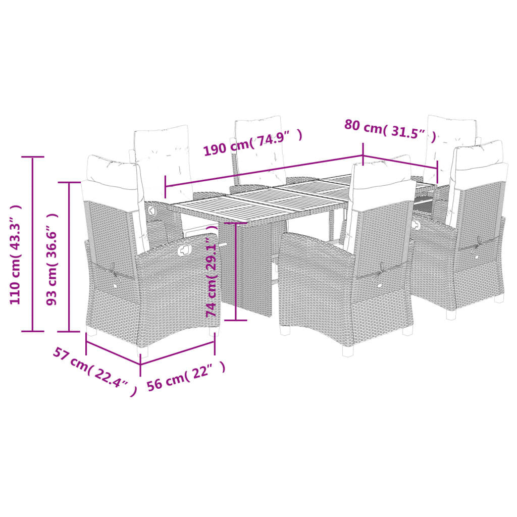 7-delige Tuinset met kussens poly rattan zwart is nu te koop bij PeponiXL, paradijselijk wonen!