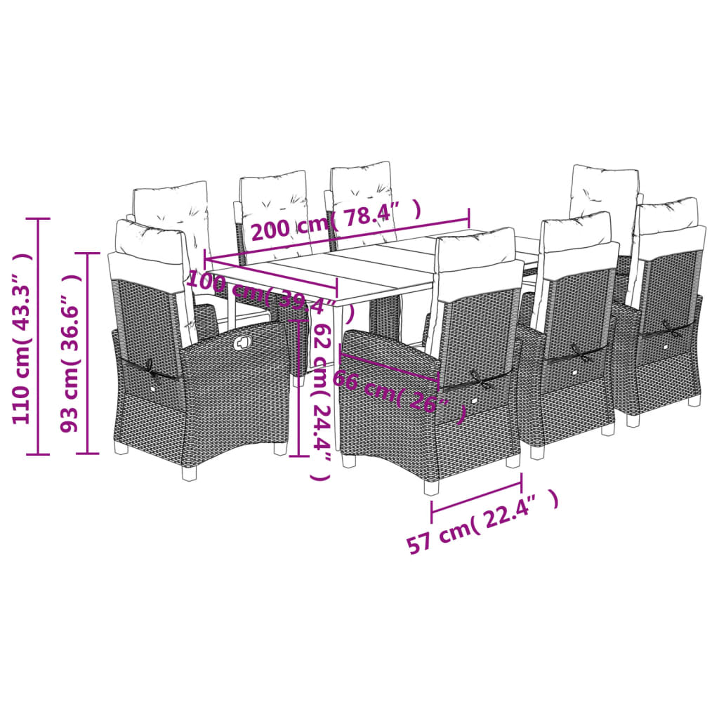 9-delige Tuinset met kussens poly rattan grijs is nu te koop bij PeponiXL, paradijselijk wonen!