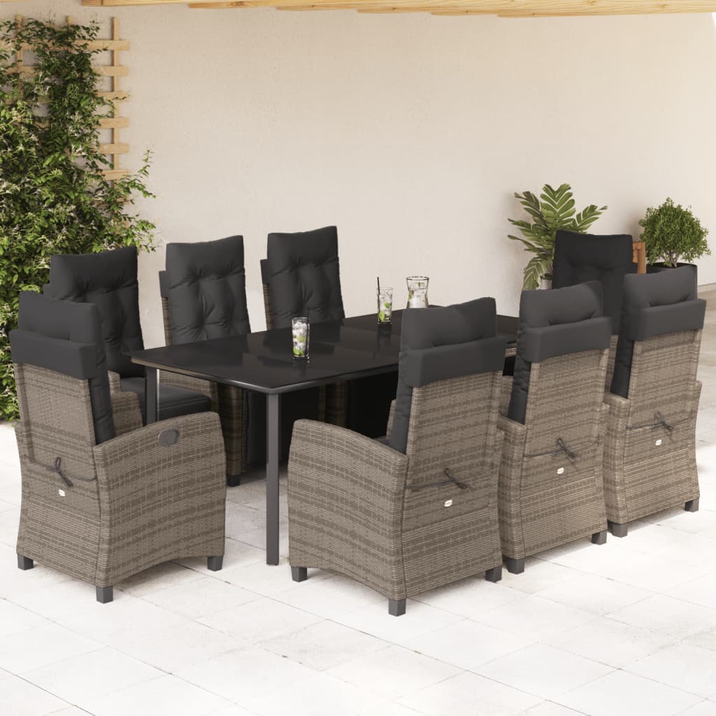 9-delige Tuinset met kussens poly rattan grijs is nu te koop bij PeponiXL, paradijselijk wonen!