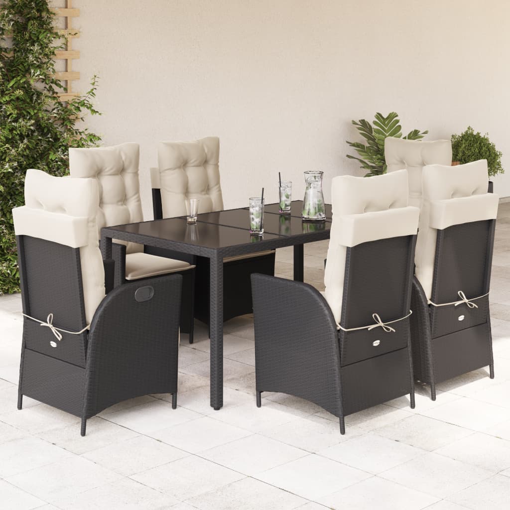 7-delige Tuinset met kussens poly rattan zwart is nu te koop bij PeponiXL, paradijselijk wonen!