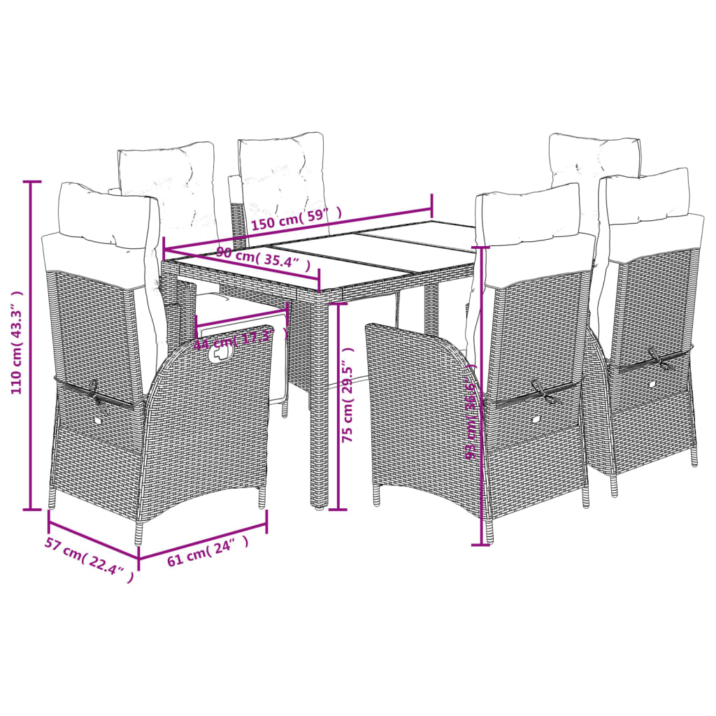 7-delige Tuinset met kussens poly rattan zwart is nu te koop bij PeponiXL, paradijselijk wonen!
