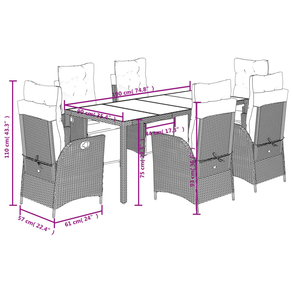 7-delige Tuinset met kussens poly rattan zwart is nu te koop bij PeponiXL, paradijselijk wonen!