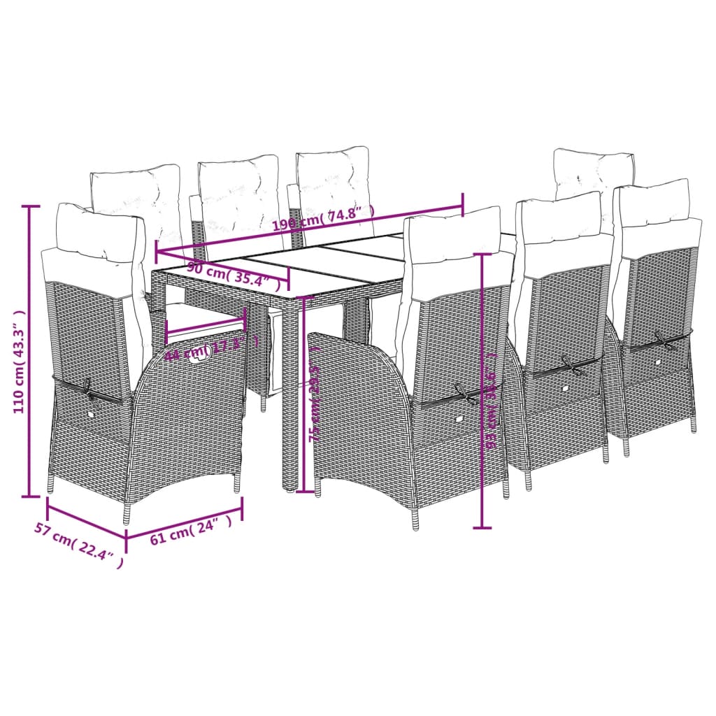 9-delige Tuinset poly rattan zwart is nu te koop bij PeponiXL, paradijselijk wonen!