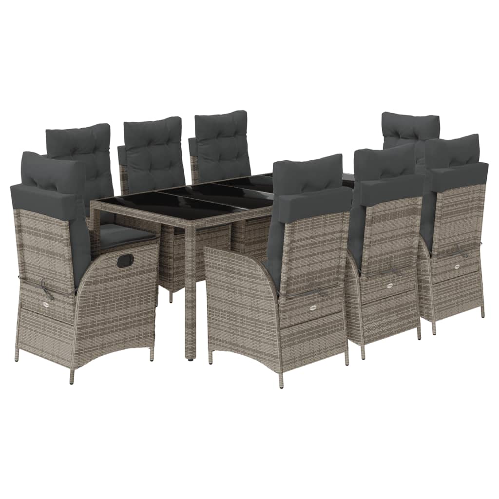 9-delige Tuinset met kussens poly rattan grijs is nu te koop bij PeponiXL, paradijselijk wonen!