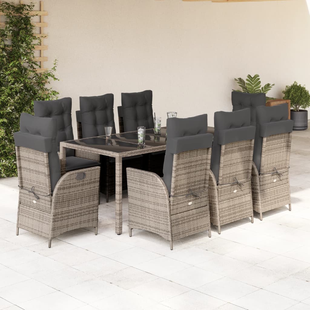 9-delige Tuinset met kussens poly rattan grijs is nu te koop bij PeponiXL, paradijselijk wonen!