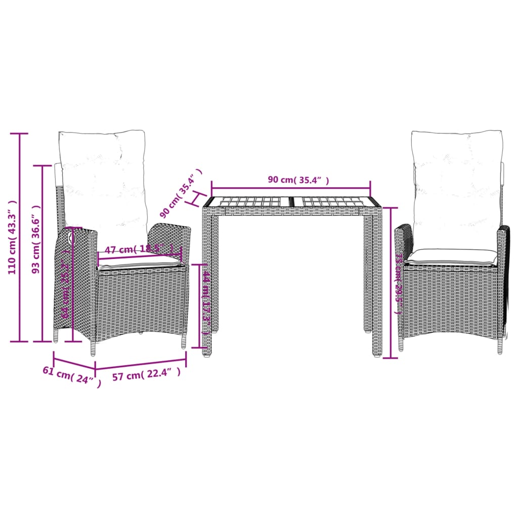 3-delige Tuinset met kussens poly rattan zwart is nu te koop bij PeponiXL, paradijselijk wonen!