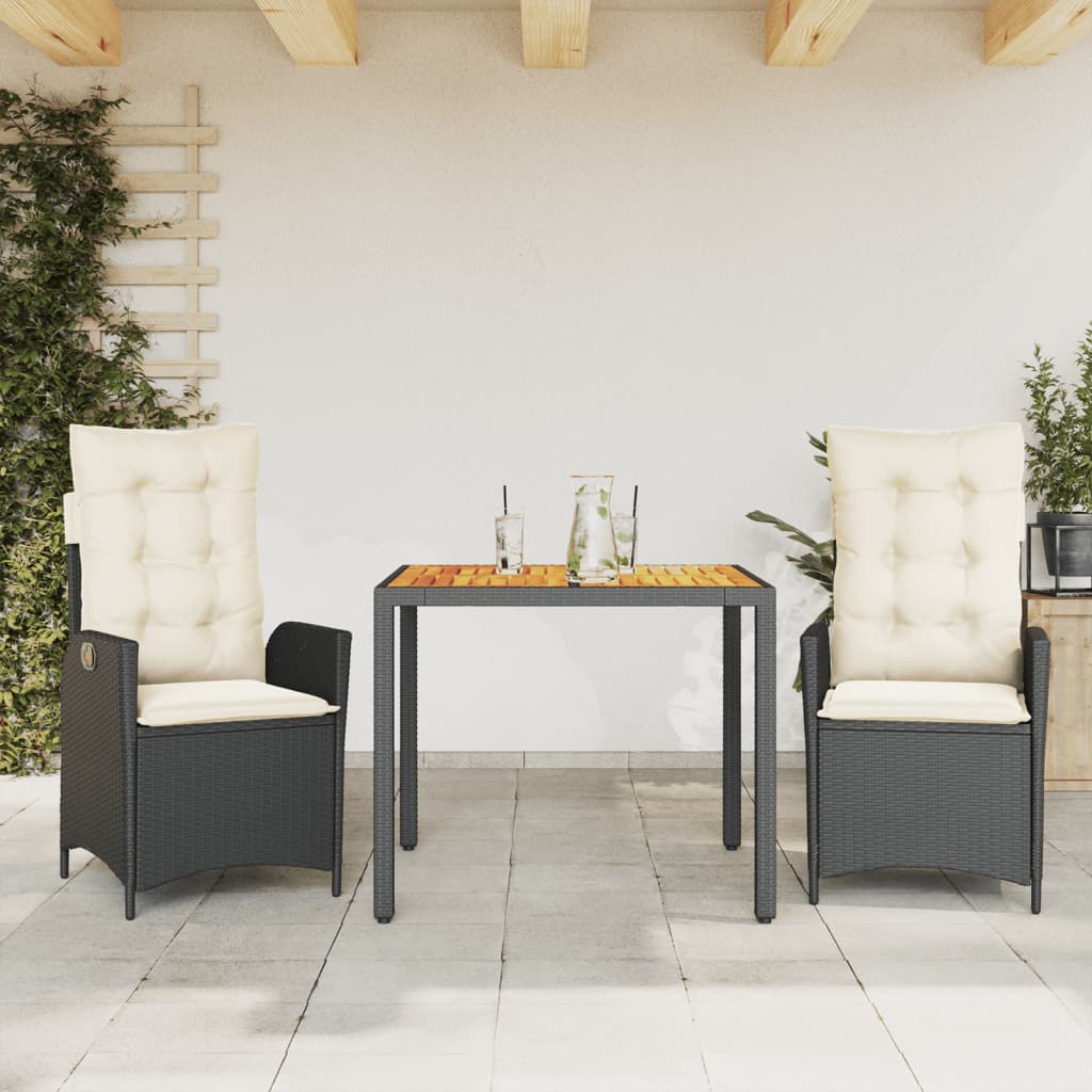 3-delige Tuinset met kussens poly rattan zwart is nu te koop bij PeponiXL, paradijselijk wonen!