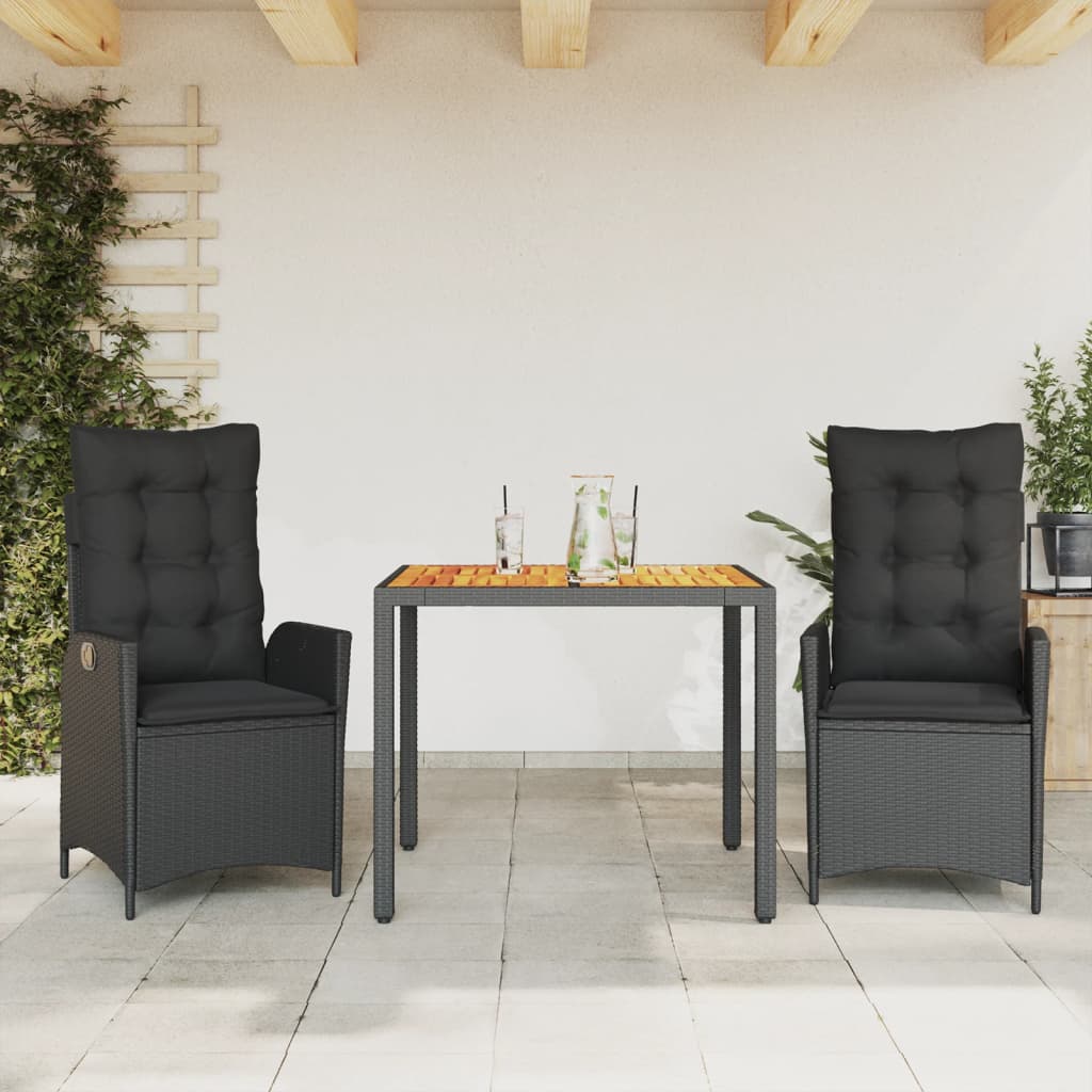 3-delige Tuinset met kussens poly rattan zwart is nu te koop bij PeponiXL, paradijselijk wonen!