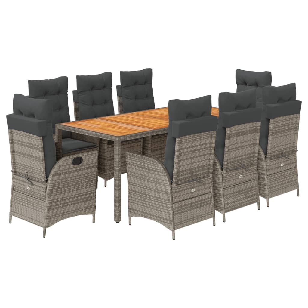 9-delige Tuinset met kussens poly rattan grijs is nu te koop bij PeponiXL, paradijselijk wonen!