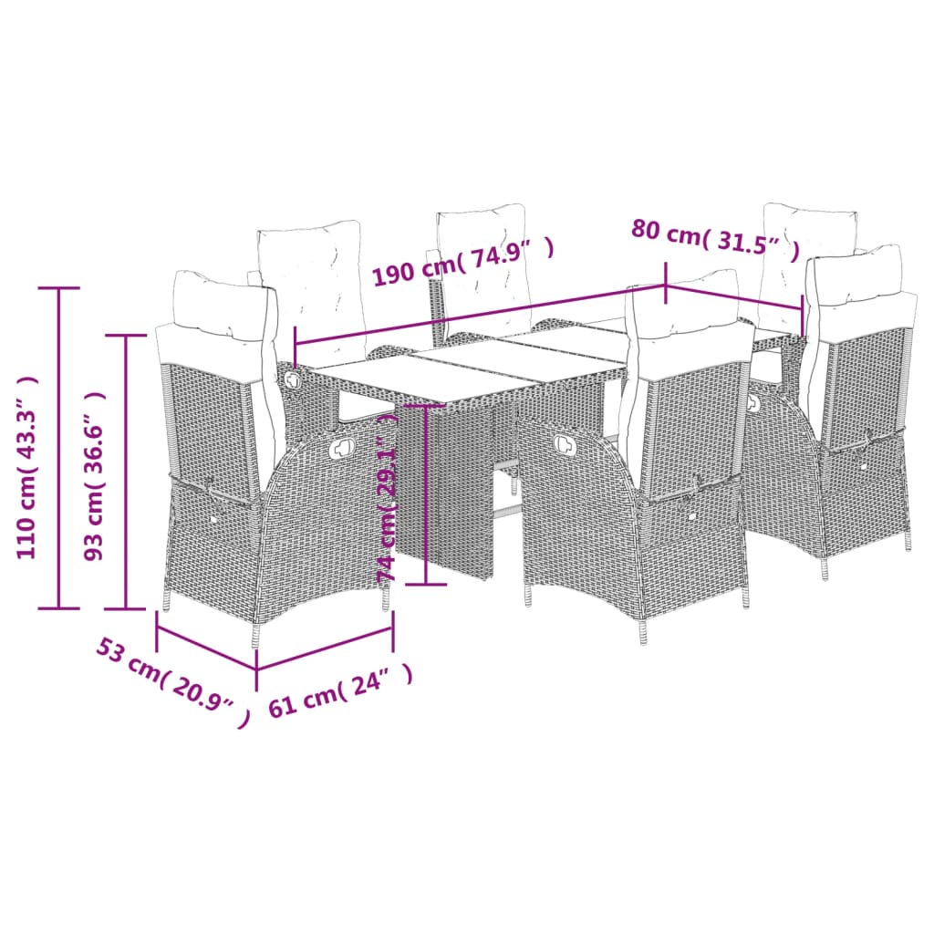 7-delige Tuinset met kussens poly rattan zwart is nu te koop bij PeponiXL, paradijselijk wonen!