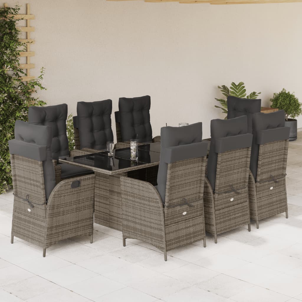 9-delige Tuinset met kussens poly rattan grijs is nu te koop bij PeponiXL, paradijselijk wonen!