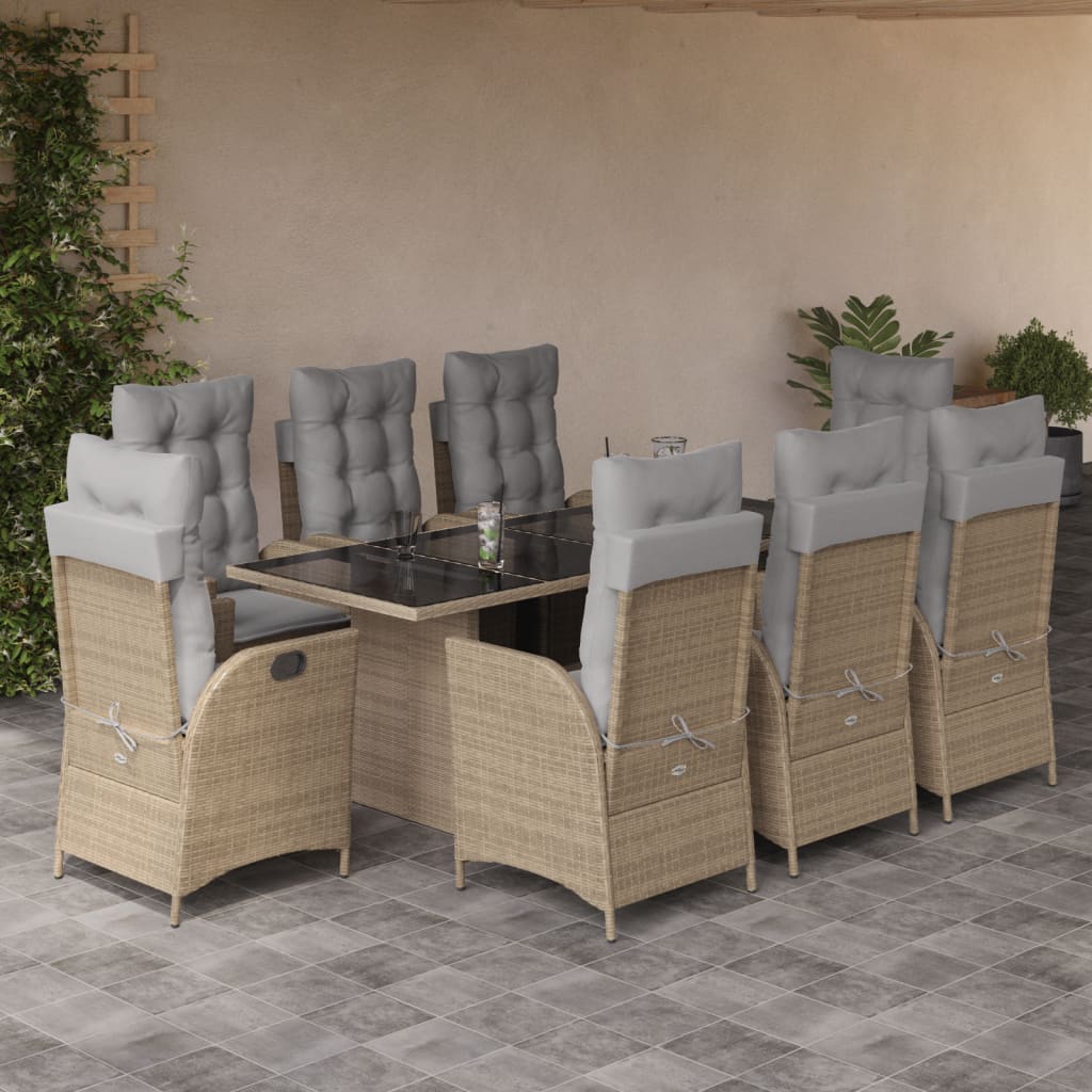 9-delige Tuinset met kussens poly rattan gemengd beige is nu te koop bij PeponiXL, paradijselijk wonen!