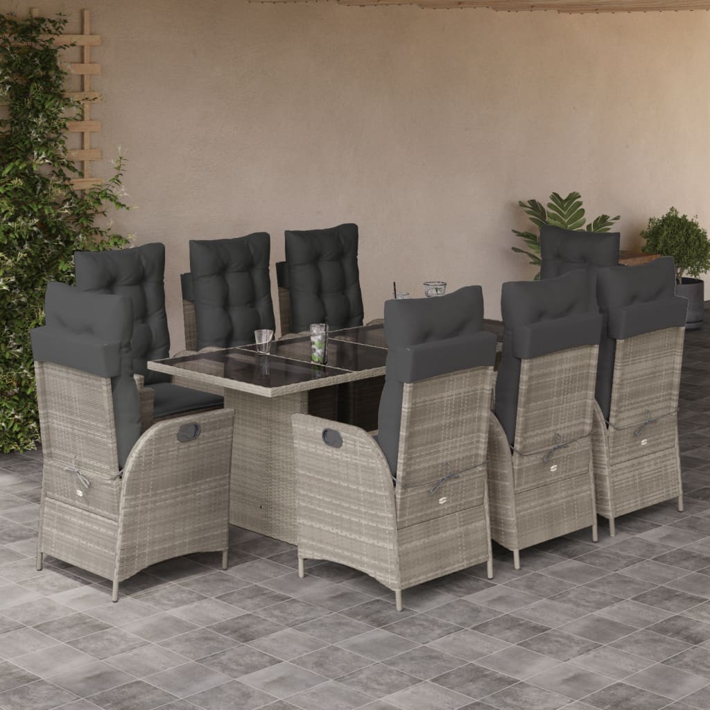 9-delige Tuinset met kussens poly rattan lichtgrijs is nu te koop bij PeponiXL, paradijselijk wonen!
