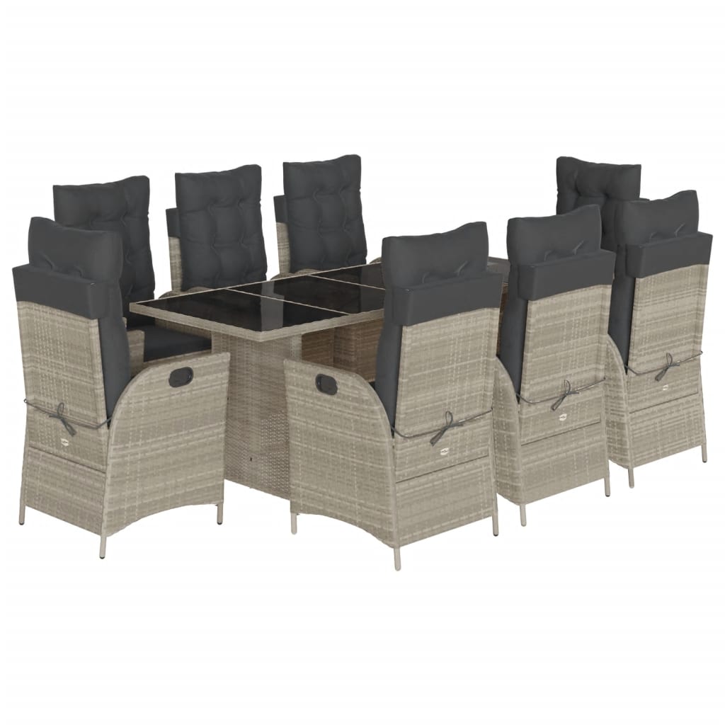 9-delige Tuinset met kussens poly rattan lichtgrijs is nu te koop bij PeponiXL, paradijselijk wonen!