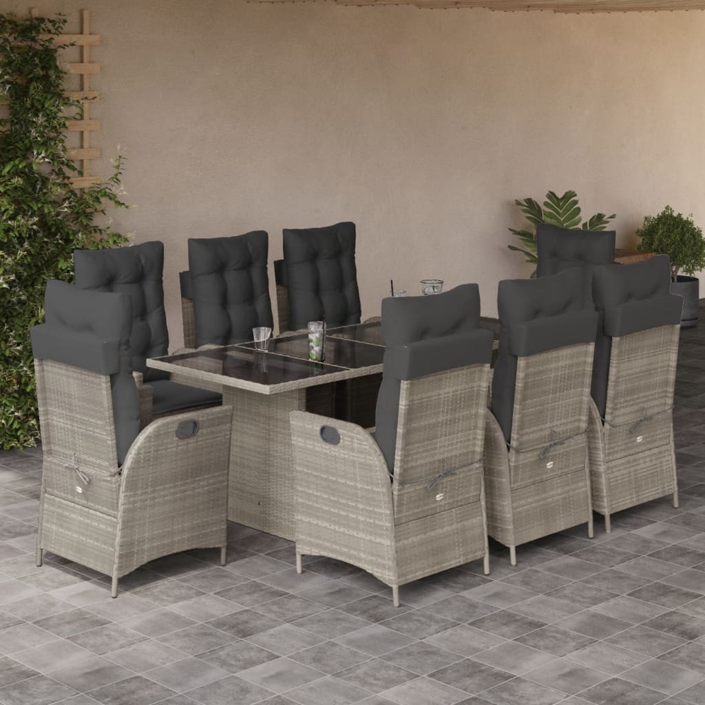 9-delige Tuinset met kussens poly rattan lichtgrijs is nu te koop bij PeponiXL, paradijselijk wonen!