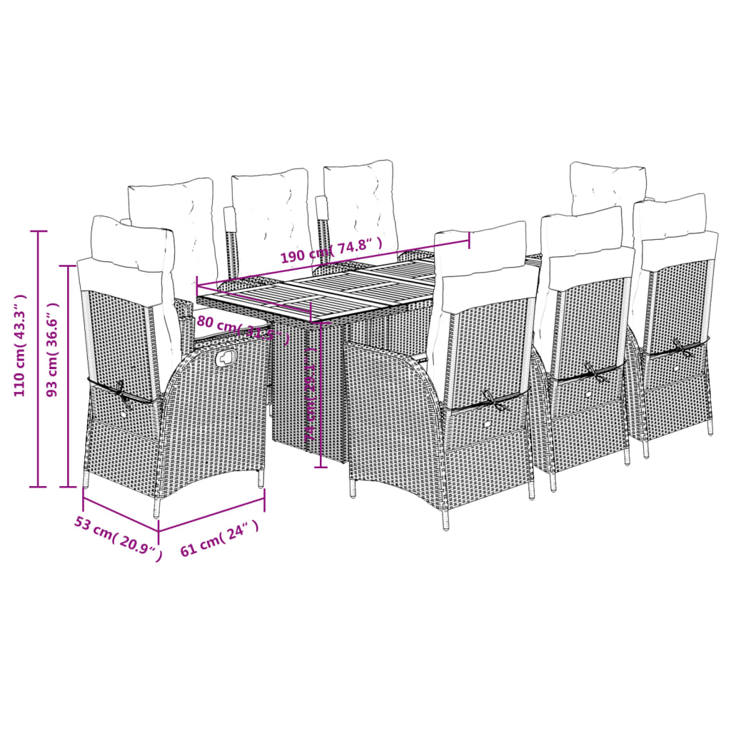 9-delige Tuinset poly rattan zwart is nu te koop bij PeponiXL, paradijselijk wonen!