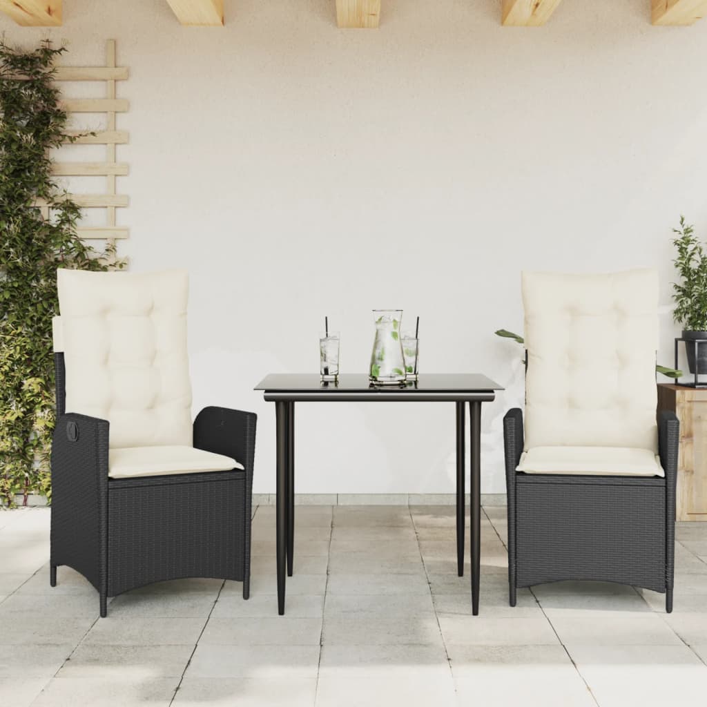 3-delige Tuinset met kussens poly rattan zwart is nu te koop bij PeponiXL, paradijselijk wonen!