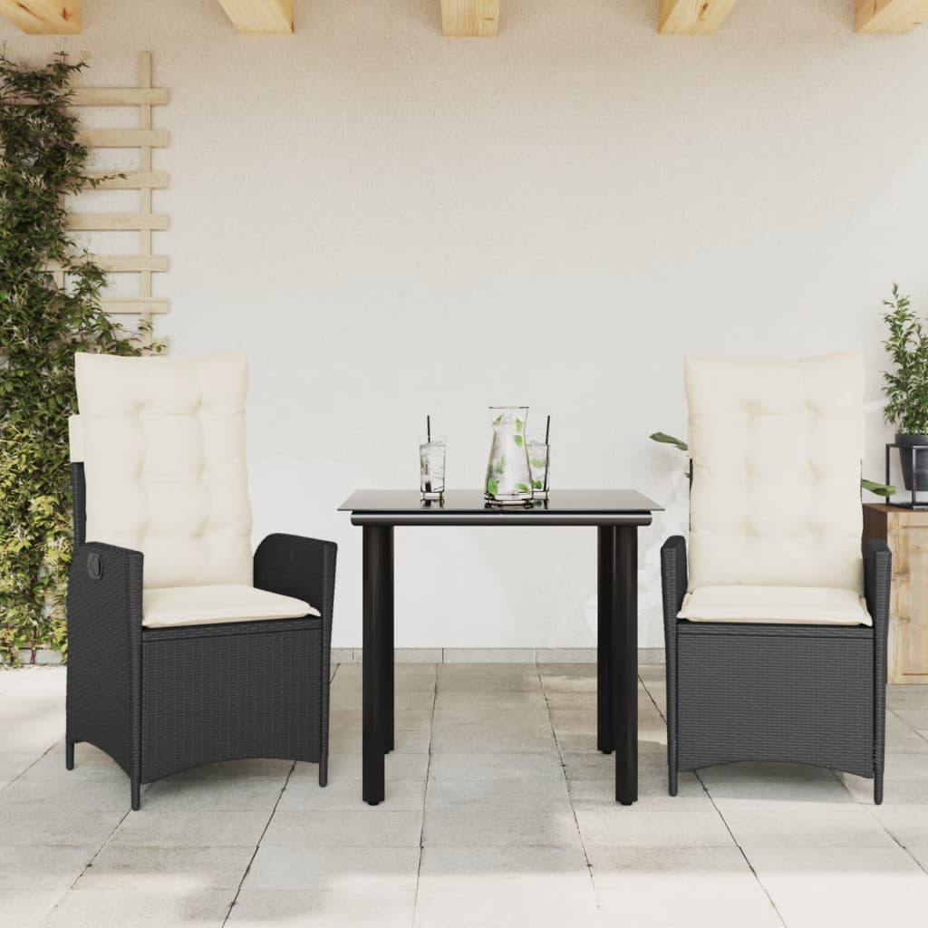 3-delige Tuinset met kussens poly rattan zwart is nu te koop bij PeponiXL, paradijselijk wonen!